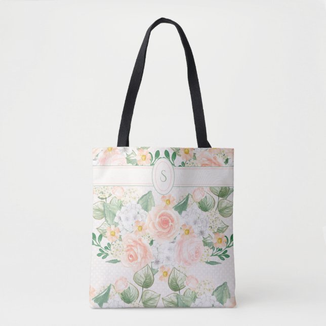 Tote Bag Monogramme Floral Rustique Pink Typographie (Devant)