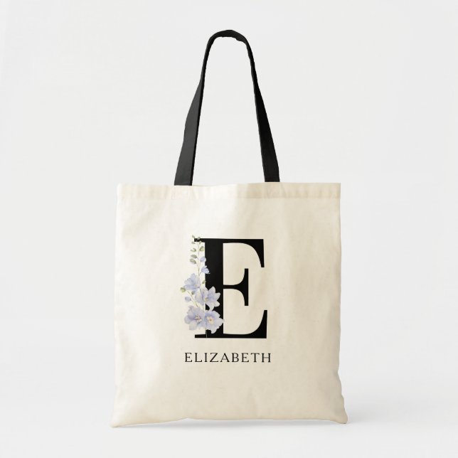 Tote Bag Monogramme Floral Script personnalisé (Devant)