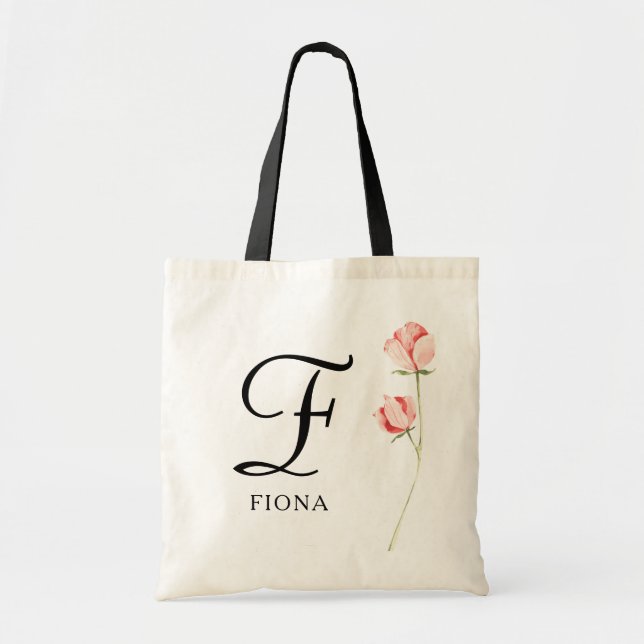 Tote Bag Monogramme Floral Script personnalisé (Devant)
