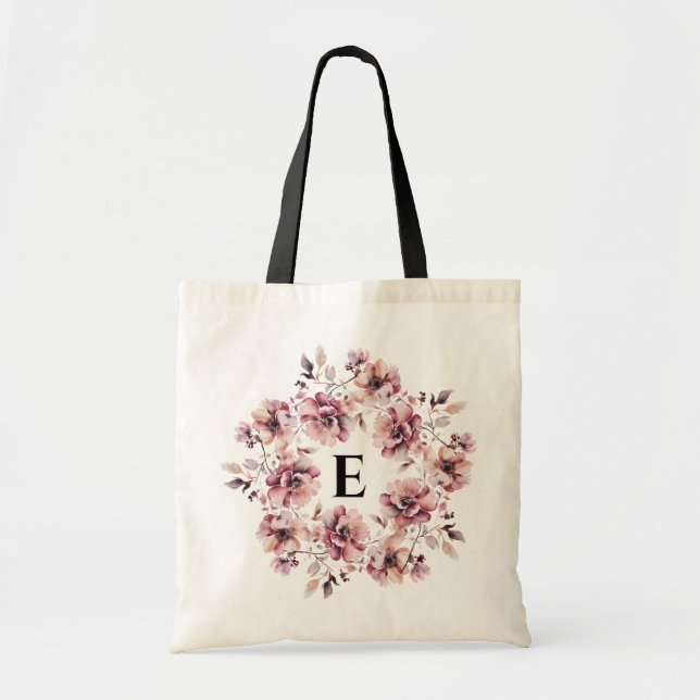 Tote Bag Monogramme Floral Script personnalisé (Devant)