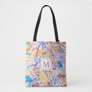 Tote Bag Monogramme floral tropical jaune et orange Fourre-