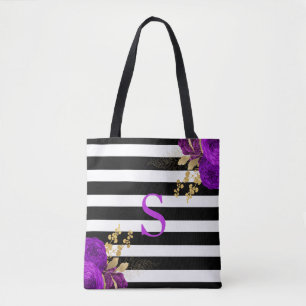 Tote Bag Monogramme floral violet or noir Blancs