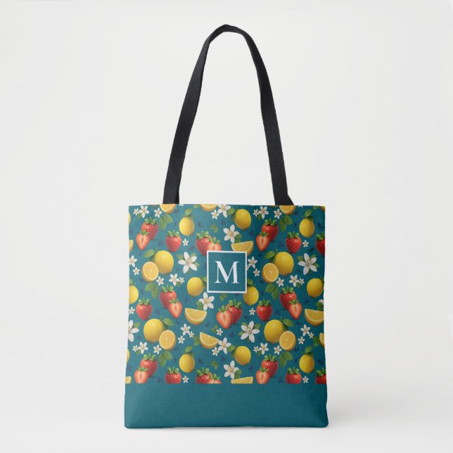 Tote Bag Monogramme fraise et citron frais (Devant)