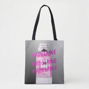 Tote Bag Monogramme Français Chic Noir Bouteille de Parfum