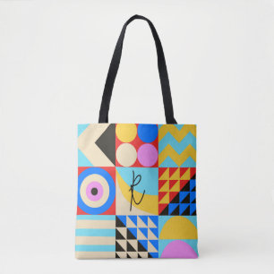 Tote Bag Monogramme géométrique moderne coloré Abstrait