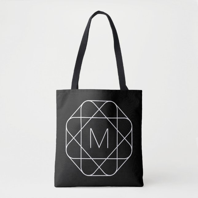Tote Bag Monogramme géométrique noir et blanc (Devant)