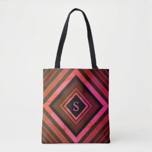 Tote Bag Monogramme géométrique rose rustique Carré moderne