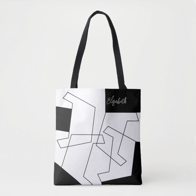 Tote Bag Monogramme géométrique tendance noir et blanc (Devant)