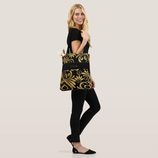 Tote Bag Monogramme Gold et Black Elegant Fils (Sur le modèle)