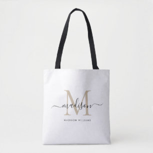 Tote Bag Monogramme Gold Noir tendance Tot de nom de script