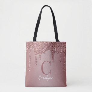 Tote Bag Monogramme gouttes de paillettes en or rose chic