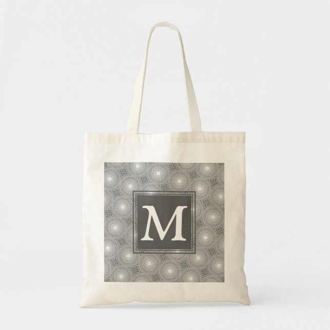 Tote Bag Monogramme gris cercles motif (Devant)