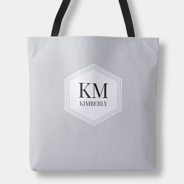 Tote Bag Monogramme Gris Élégant Moderne Simple Nom Personn (Monogram Gray Modern Elegant Simple Custom Name Tote Bag)