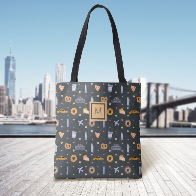 Tote Bag Monogramme gris moderne de New York (Créateur téléchargé)
