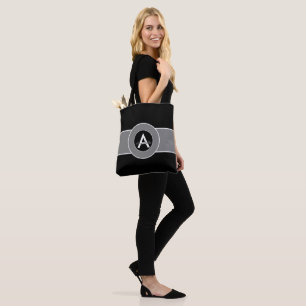 Tote Bag Monogramme gris noir personnalisé