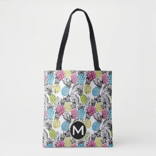 Tote Bag Monogramme grunge des paumes d'ananas