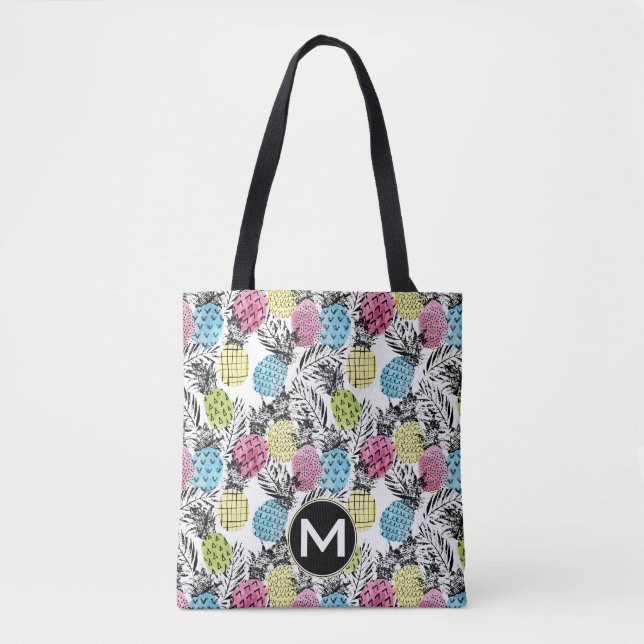 Tote Bag Monogramme grunge des paumes | d'ananas (Devant)