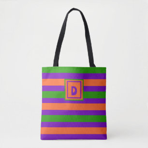 Tote Bag Monogramme Halloween violet orange et vert