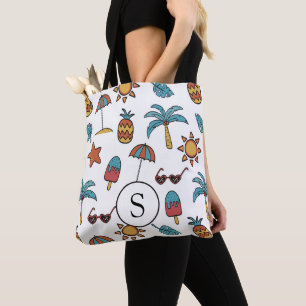 Tote Bag Monogramme illustrant le collage des vacances d'ét