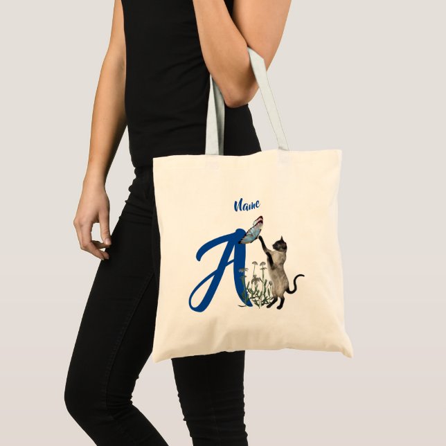 Tote Bag Monogramme Initial A Personnalisé Chat Siamois (Devant (produit))
