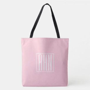 Tote Bag Monogramme initial   Blanc sur rose clair