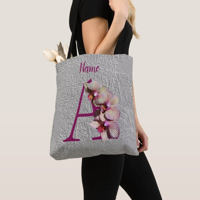 Tote Bag Monogramme Initial Élégant A Orchidée Personnalisé (De près)