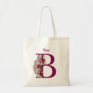Tote Bag Monogramme Initial Élégant Orchidée B Personnalisé