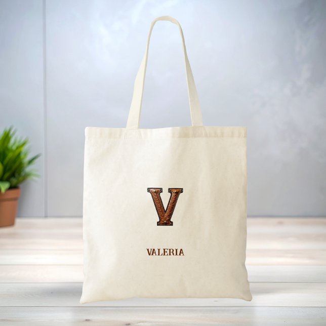 Tote Bag Monogramme initial en cuir western V (Créateur téléchargé)