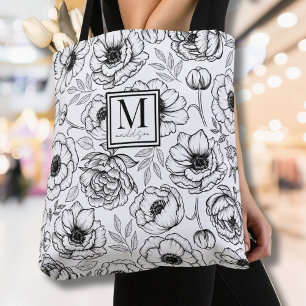 Tote Bag Monogramme Initial Floral Élégant