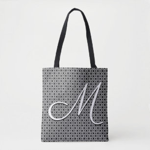 Tote Bag Monogramme initial géométrique noir et blanc