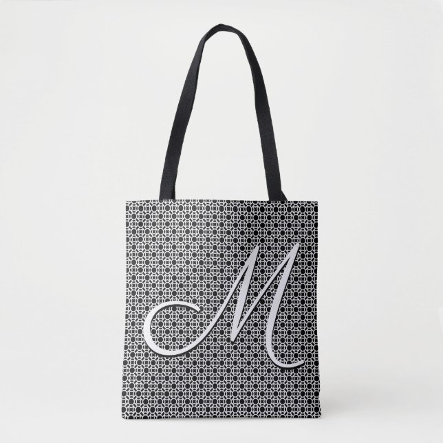 Tote Bag Monogramme initial géométrique noir et blanc (Devant)