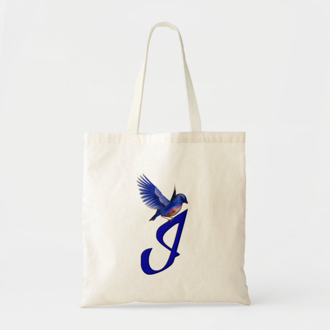 Tote Bag Monogramme Initial I Élégant Bluebird (Devant)
