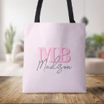 Tote Bag Monogramme initial minimaliste rose moderne<br><div class="desc">Créez votre propre sac fourre-tout personnalisé avec des initiales minimalistes modernes et un nom monographique de calligraphie de script. Disponible en différentes tailles de couleurs.</div>