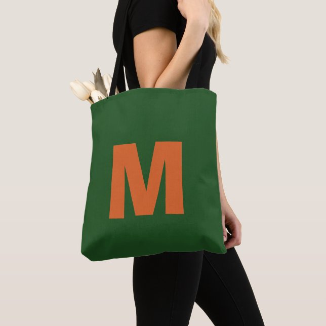Tote Bag Monogramme initial moderne élégant vert et orange  (De près)