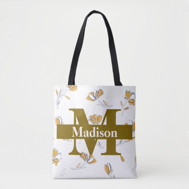 Tote Bag Monogramme Initial Nom Personnalisé Moderne Unique (Devant)