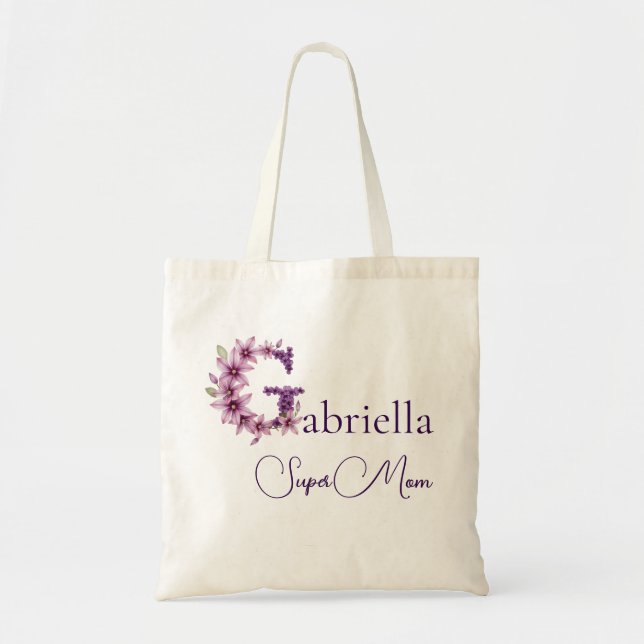 Tote Bag Monogramme Initial + Nom Super Maman (Devant)