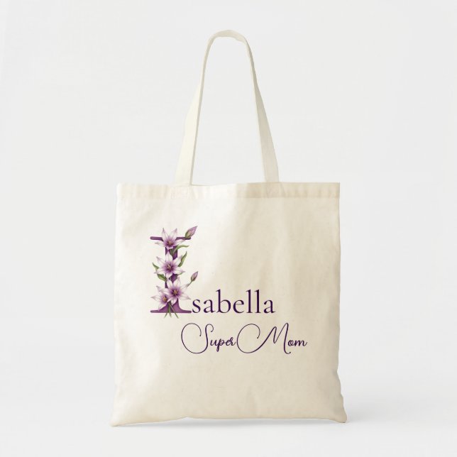 Tote Bag Monogramme Initial + Nom Super Maman (Devant)