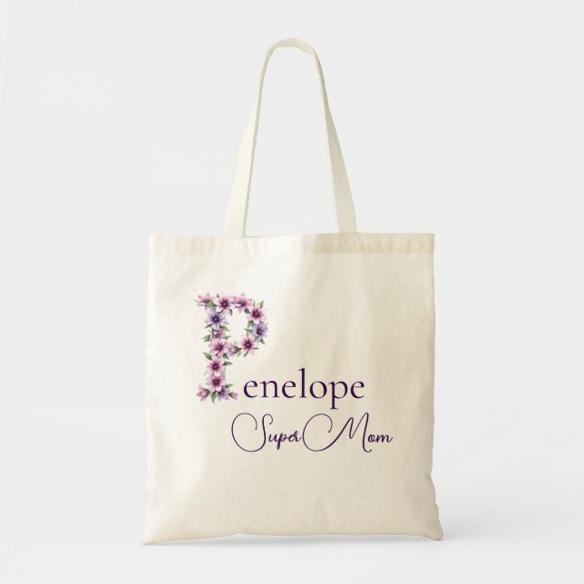 Tote Bag Monogramme Initial + Nom Super Maman (Devant)