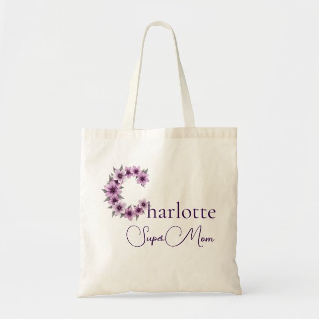 Tote Bag Monogramme Initial + Nom Super Maman (Devant)