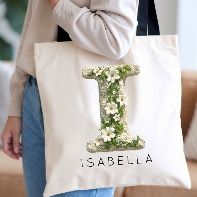 Tote Bag Monogramme Initial Personnalisé Fleurs pour la Fêt (Vintage Style Botanical Letter Tote Bag | Customizable Floral Alphabet Gift for Teen Girls)