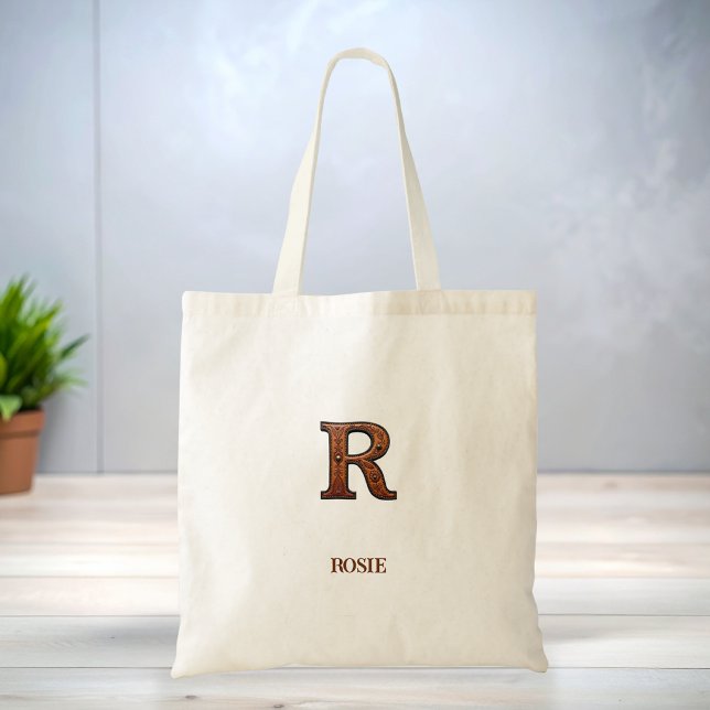 Tote Bag Monogramme initial R en cuir western tooled (Créateur téléchargé)