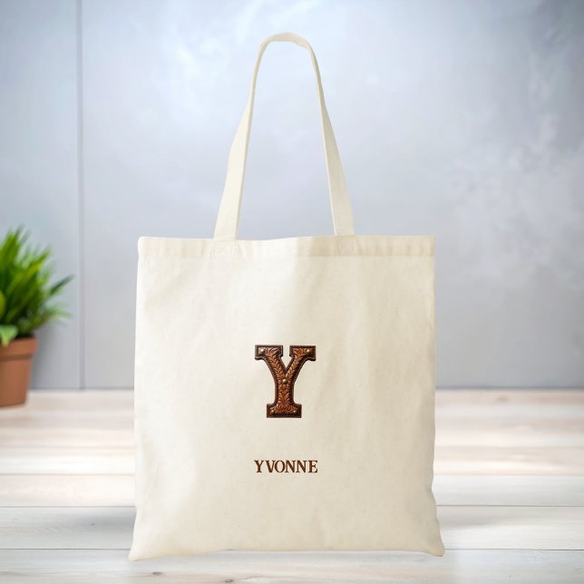Tote Bag Monogramme Initial Y en Cuir Occidental Travaillé (Créateur téléchargé)