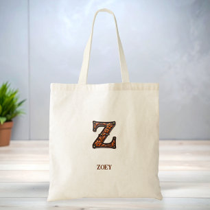 Tote Bag Monogramme Initial Z en Cuir Occidental Travaillé