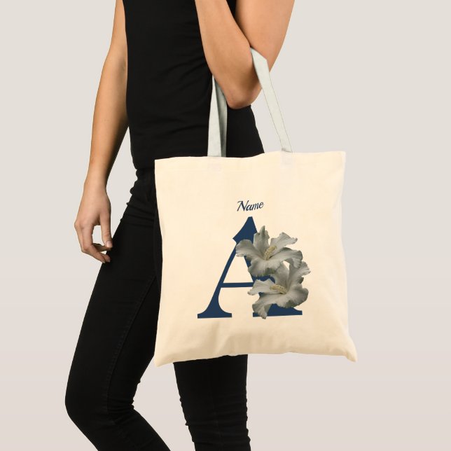 Tote Bag Monogramme initiale A fleur d'Hibiscus personnalis (Devant (produit))