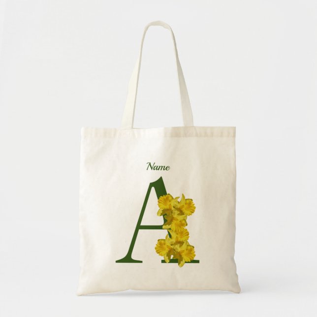 Tote Bag Monogramme initiale A personnalisé narcisse (Devant)
