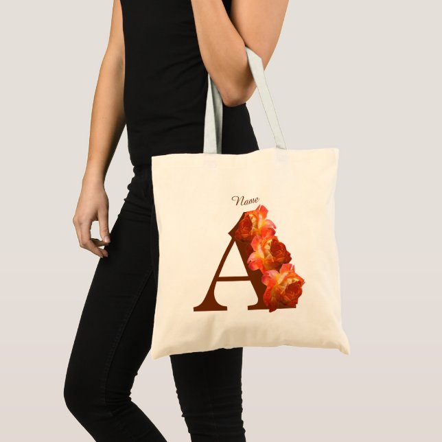 Tote Bag Monogramme Initiale A Personnalisé Rose Orange (Devant (produit))
