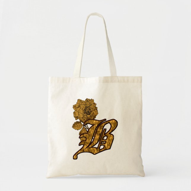 Tote Bag Monogramme Initiale B Élégante Fleur de Pivoine en (Devant)