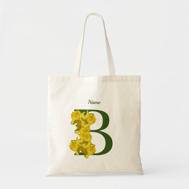 Tote Bag Monogramme initiale B jonquille Votre nom (Devant)