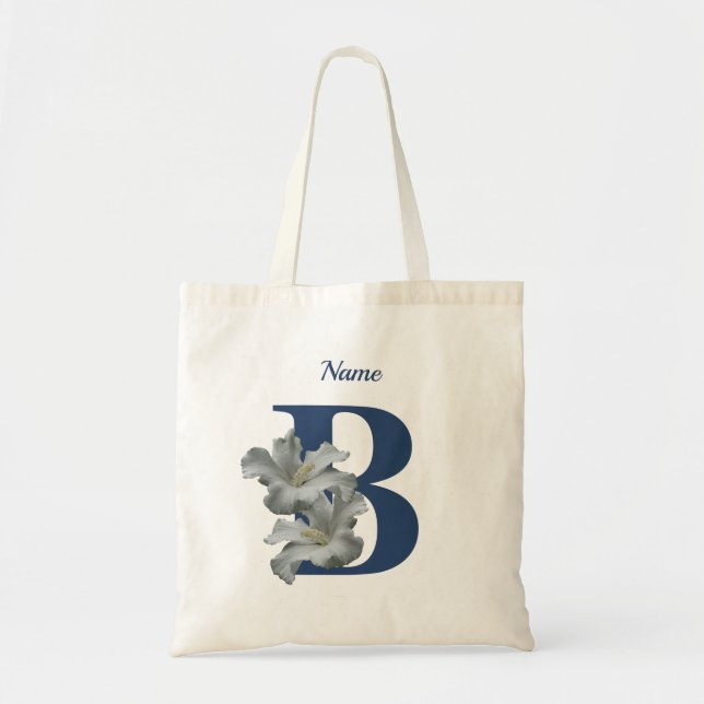 Tote Bag Monogramme initiale B personnalisée de fleur d'Hib (Devant)