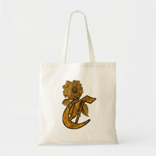 Tote Bag Monogramme Initiale C Élégante Fleur de Pivoine en